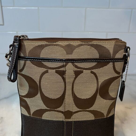 Coach Crossbody Purse Handbag Signature Stripe Jacquard Logo Swing Pack Bag - Picture 3 of 16